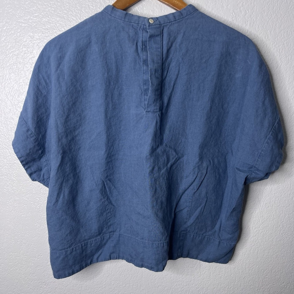 Everlane Linen Top Womens 16 Boxy Blue Short Sleeve Dolman Lagenlook - Picture 3 of 7